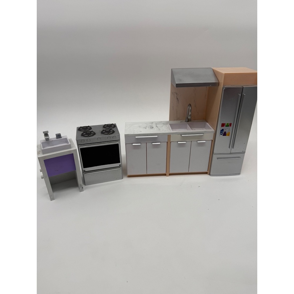 MGA Dollhouse Kitchen Furniture Set Silver Fridge Stove Sink 4 Piece Lot